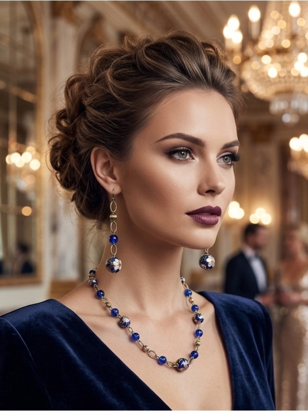 Hand Crafted Blue Cloisonné Necklace &  Earring Set